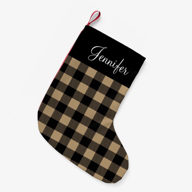 Petite Chaussette De Noël Chèque de buffle Brown rustique personnalisé (Devant (Accrochage))