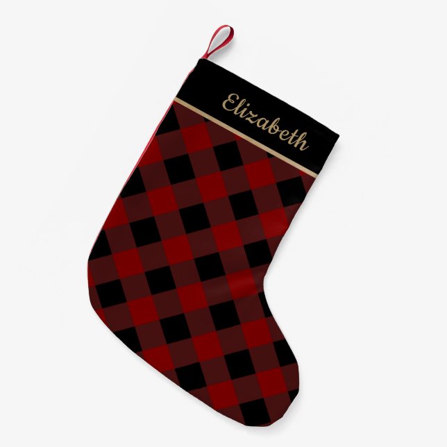 Petite Chaussette De Noël Chèque et nom du bison rouge et noir (Devant (Accrochage))
