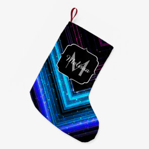Petite Chaussette De Noël Chevron métallisé bleu violet scintillant Monogram