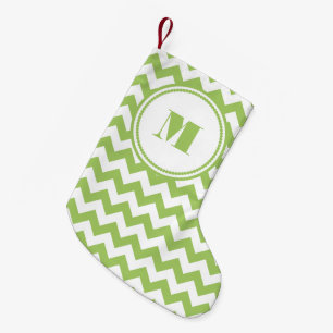 Petite Chaussette De Noël Chevron rayé vert citron blanc personnalisé