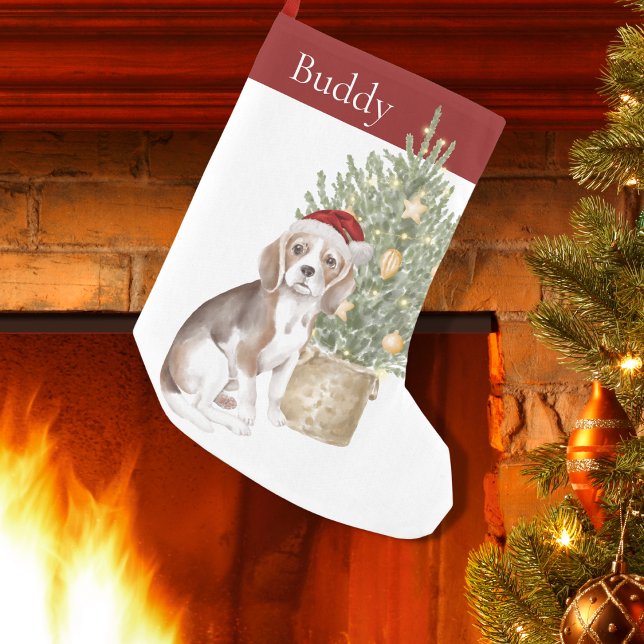 Petite Chaussette De Noël Chien beagle Noël Arbre Aquarelle Animal (Créateur téléchargé)