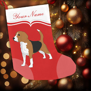 Petite Chaussette De Noël Chien beagle Rouge Solide Personnalisé