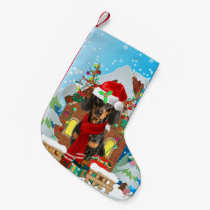 Petite Chaussette De Noël Chien Dachshund avec cadeaux de Noël