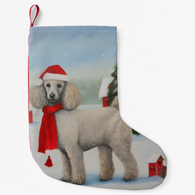 Petite Chaussette De Noël Chien de caniche à Noël de neige (Devant)