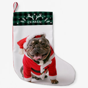 Petite Chaussette De Noël Chien de compagnie photo personnalisé à carreaux v