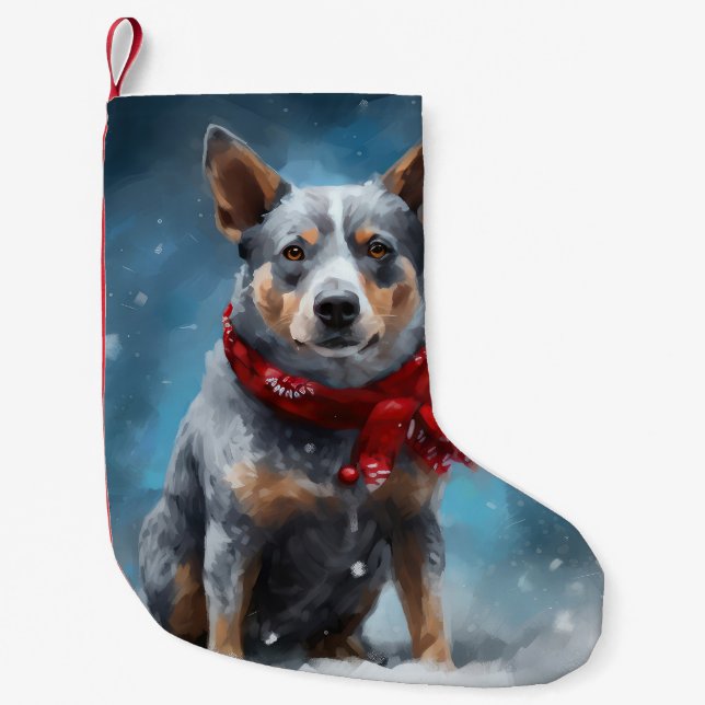 Petite Chaussette De Noël Chien de Heeler Bleu à Noël de neige (Devant)