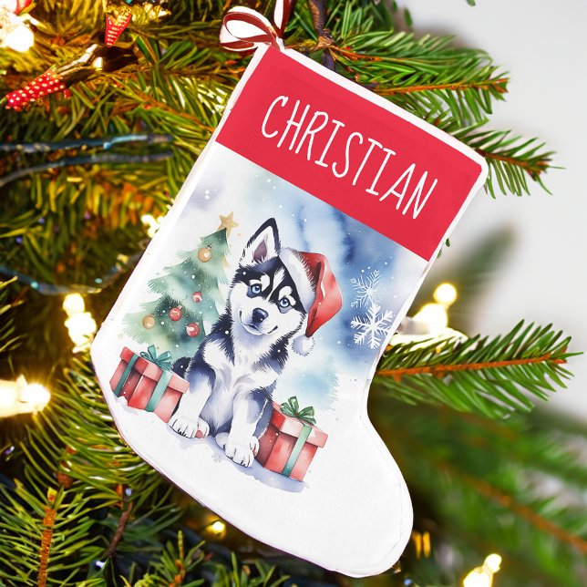 Petite Chaussette De Noël Chien de Noël Husky chiot cadeaux (Siberian Husky Christmas stocking personalized gifts for dog lovers cute Husky puppy gifts)