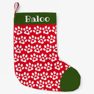 Petite Chaussette De Noël Chien Empreinte de patte Rouge Vert Top Noël Stoc