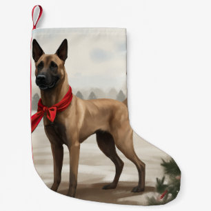 Petite Chaussette De Noël Chien Malinois Belge dans la neige Noël