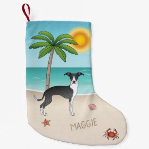 Petite Chaussette De Noël Chien Noir Et Blanc Iggy À La Plage Tropicale D'Ét