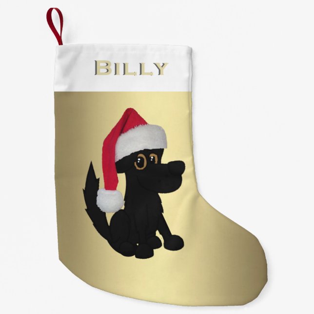 Petite Chaussette De Noël Chien noir personnalisé (Devant)