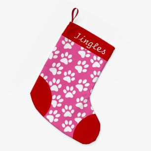Petite Chaussette De Noël Chien Paw thème rose Personnalisé Noël