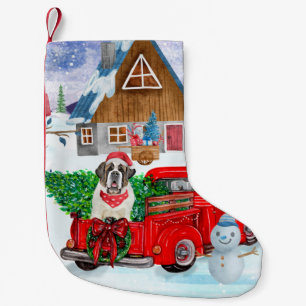 Petite Chaussette De Noël Chien Saint-Bernard dans un camion de livraison de
