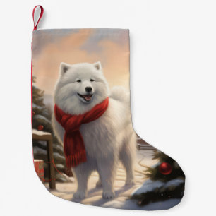 Petite Chaussette De Noël Chien Samoyé à Noël de neige
