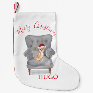 Petite Chaussette De Noël Chien Santa Hat Joyeux Noël Chihuahua Chien Chiot 