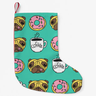 Petite Chaussette De Noël Chiens amusants, beignets, motif de café.