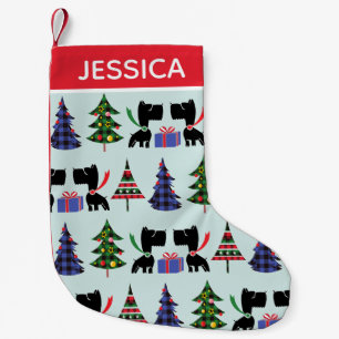 Petite Chaussette De Noël Chiens écossais mignons et arbres de Noël Personna