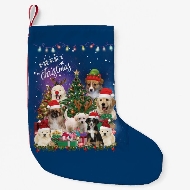 Petite Chaussette De Noël Chiens Joyeux Noël Lumière (Devant)