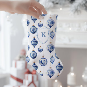 Petite Chaussette De Noël Chinoiserie Ornements Bleus et Blancs Noël