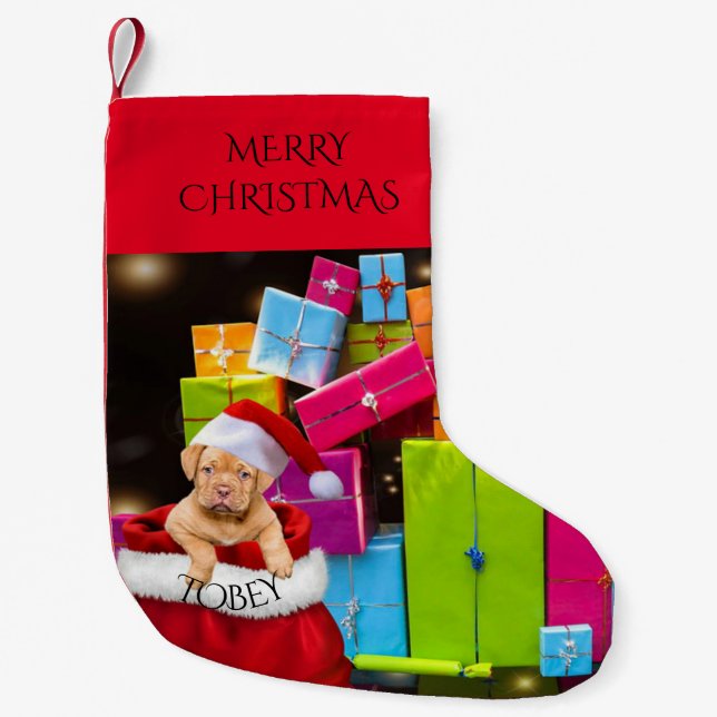 Petite Chaussette De Noël Chiot noël stocking avec nom personnalisé. (Devant)