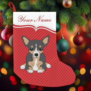 Petite Chaussette De Noël Chiot Tricolore Mignon Chihuahua Rayures Rouges
