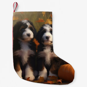 Petite Chaussette De Noël Chiots Bernedoodle Délice d'Automne Citrouille
