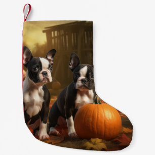 Petite Chaussette De Noël Chiots Boston Terrier Délice d'Automne Citrouille