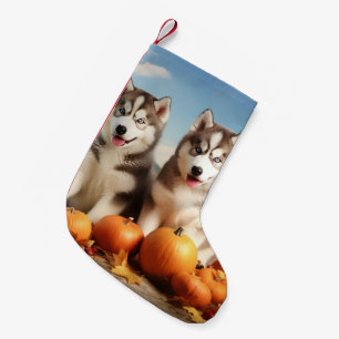 Petite Chaussette De Noël Chiots Malamute d'Alaska Délice d'Automne Citrouil