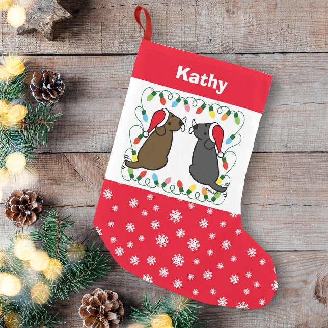 Petite Chaussette De Noël Chocolat Labrador et Black Labrador Santas (Personalized Chocolate Labrador and Black Labrador Santas Christmas Stocking for Labrador Owners.)