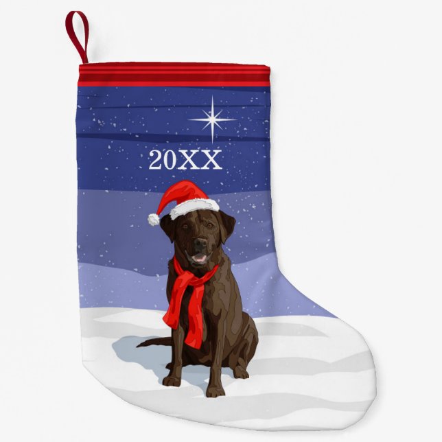 Petite Chaussette De Noël Chocolat Labrador Retriever Santa Hat & Scarf (Devant)
