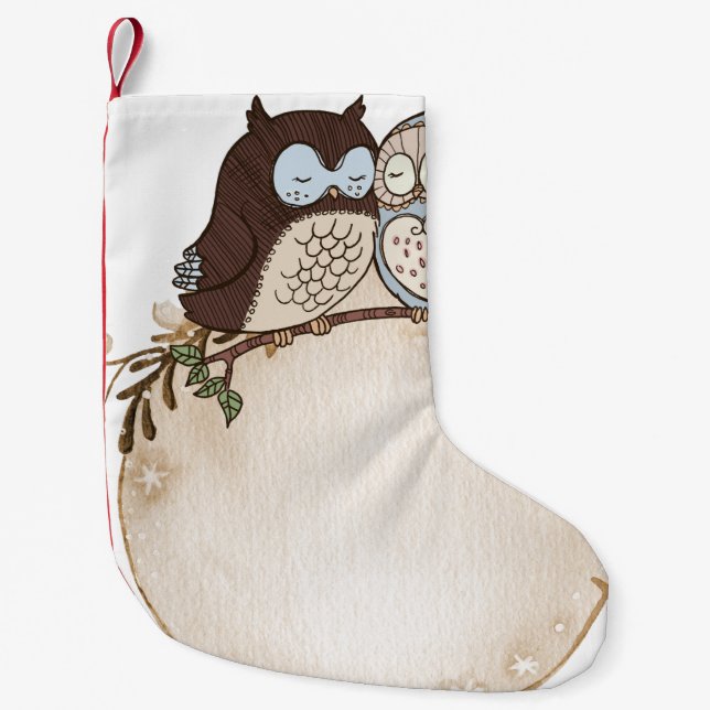 Petite Chaussette De Noël Chouette étiquette aquarelle balise mignonne (Devant)