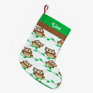 Petite Chaussette De Noël Chouettes de nom personnalisé à motif