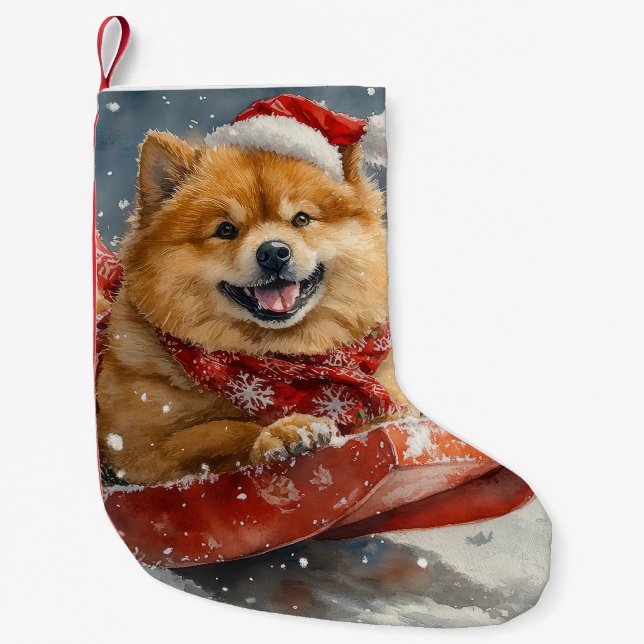 Petite Chaussette De Noël Chow Chow Dog in Sledge Let's neige Christmas (Devant)