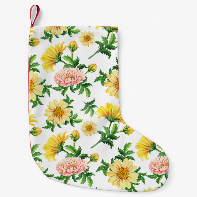 Petite Chaussette De Noël Chrysanthemums Aquarelle : Design floral incolore (Devant)