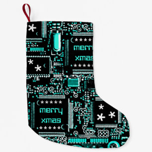 Petite Chaussette De Noël Circuit bleu clair 2 'Merry Xmas' à deux côtés