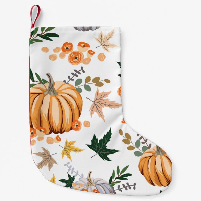 Petite Chaussette De Noël Citrouille orange d'automne et fleurs motif (Devant)