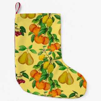 Petite Chaussette De Noël Citrus, poire, cerise : aquarelle.