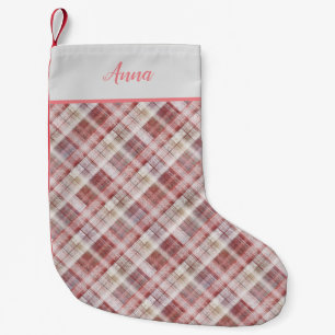 Petite Chaussette De Noël Classique écossais écossais de couleur rose pâl