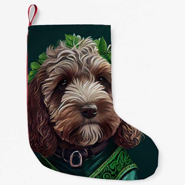 Petite Chaussette De Noël Cockapoo Dog en robe de fête St. Patrick (Devant)