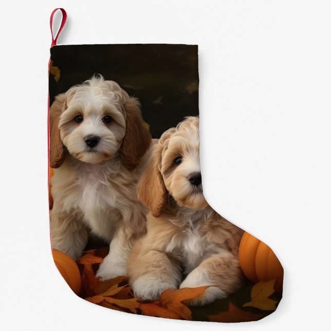 Petite Chaussette De Noël Cockapoo Puppy Citrouille d'automne (Devant)