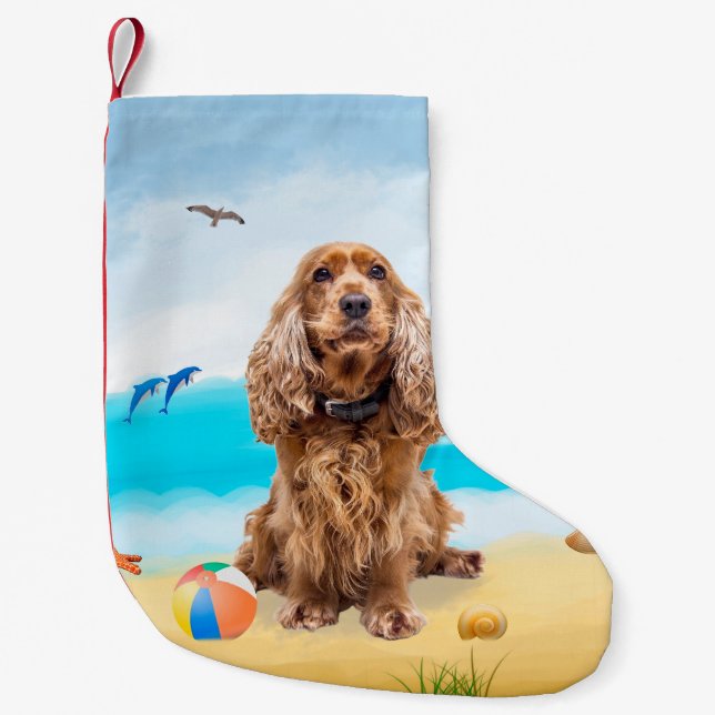 Petite Chaussette De Noël Cocker Spaniel Chien sur la plage (Devant)
