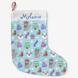 Petite Chaussette De Noël Collage mignon de chat d'hiver