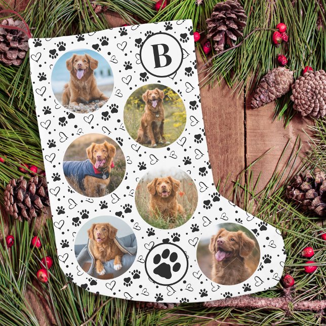 Petite Chaussette De Noël Collage Photo Animaux Empreintes de pattes Coeurs  (Créateur téléchargé)