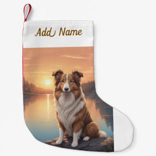 Petite Chaussette De Noël Collie au bord du lac