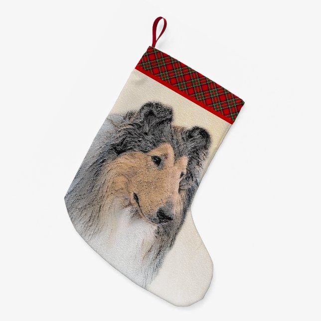 Petite Chaussette De Noël Collie (Rough) Peinture - Cute Original Dog Art (Devant (Accrochage))