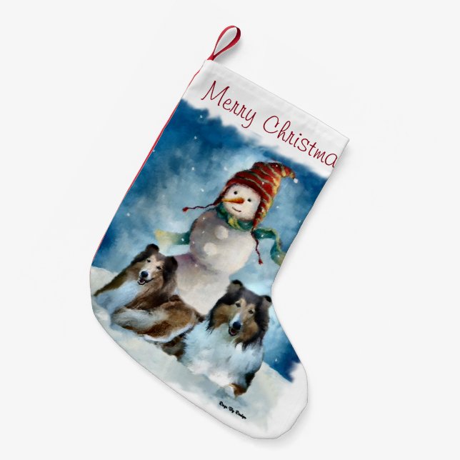 Petite Chaussette De Noël Collies et Noël de Snowman (Devant (Accrochage))