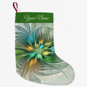 Petite Chaussette De Noël Colorful Moderne Fleur Abstraite Fractal Art Nom