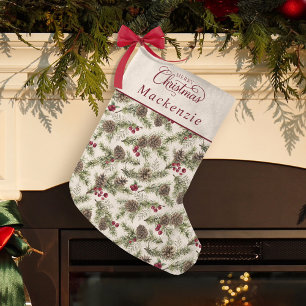 Petite Chaussette De Noël Cônes de pin aquarelle  Noël écriture botanique