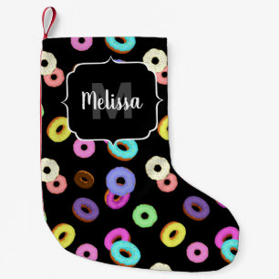 Petite Chaussette De Noël Cool amusant beignets colorés motif noir Monogramm