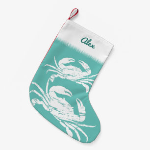 Petite Chaussette De Noël Cool Nautical Blue Crab Custom Beach